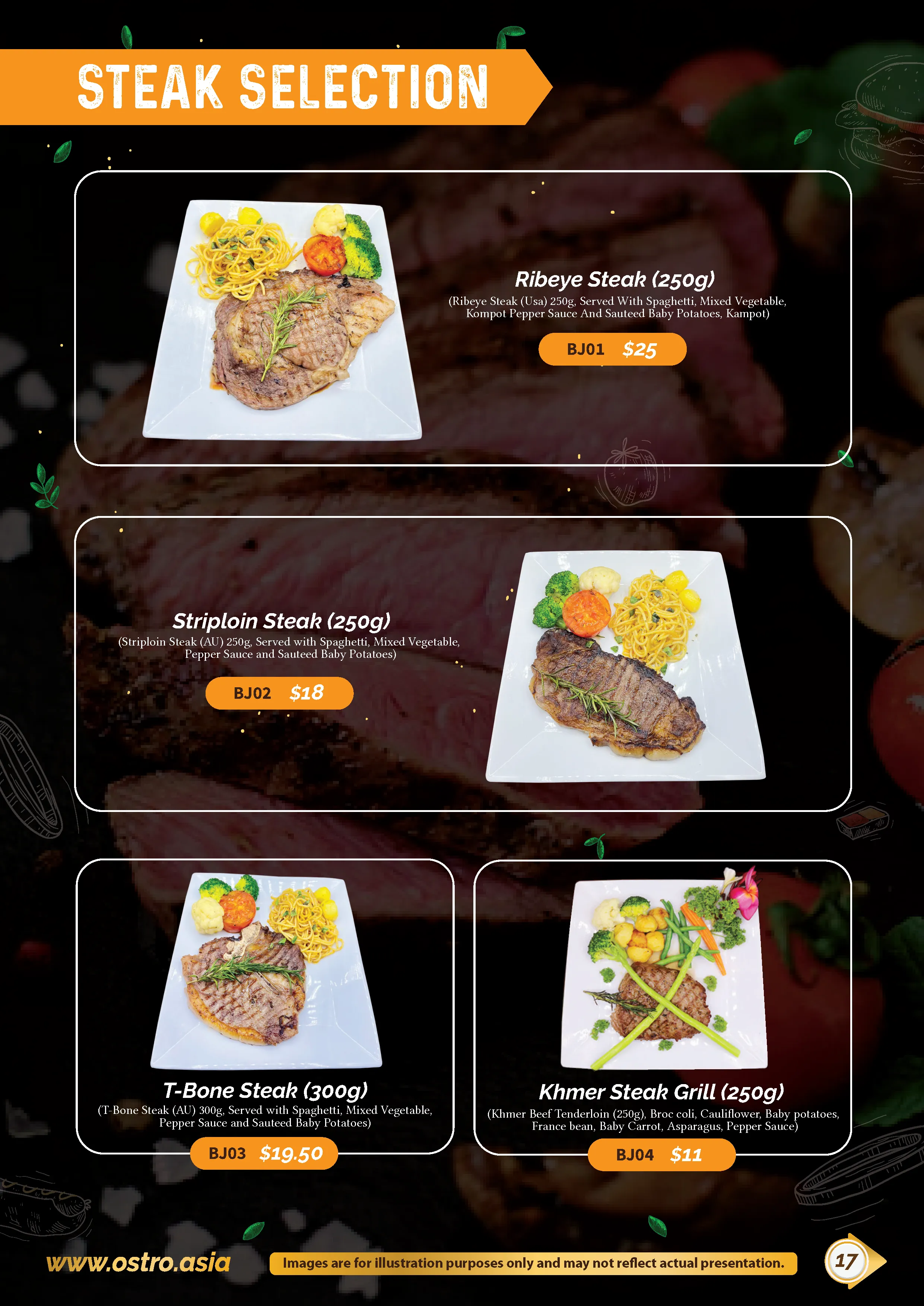 Steak Selection Menu