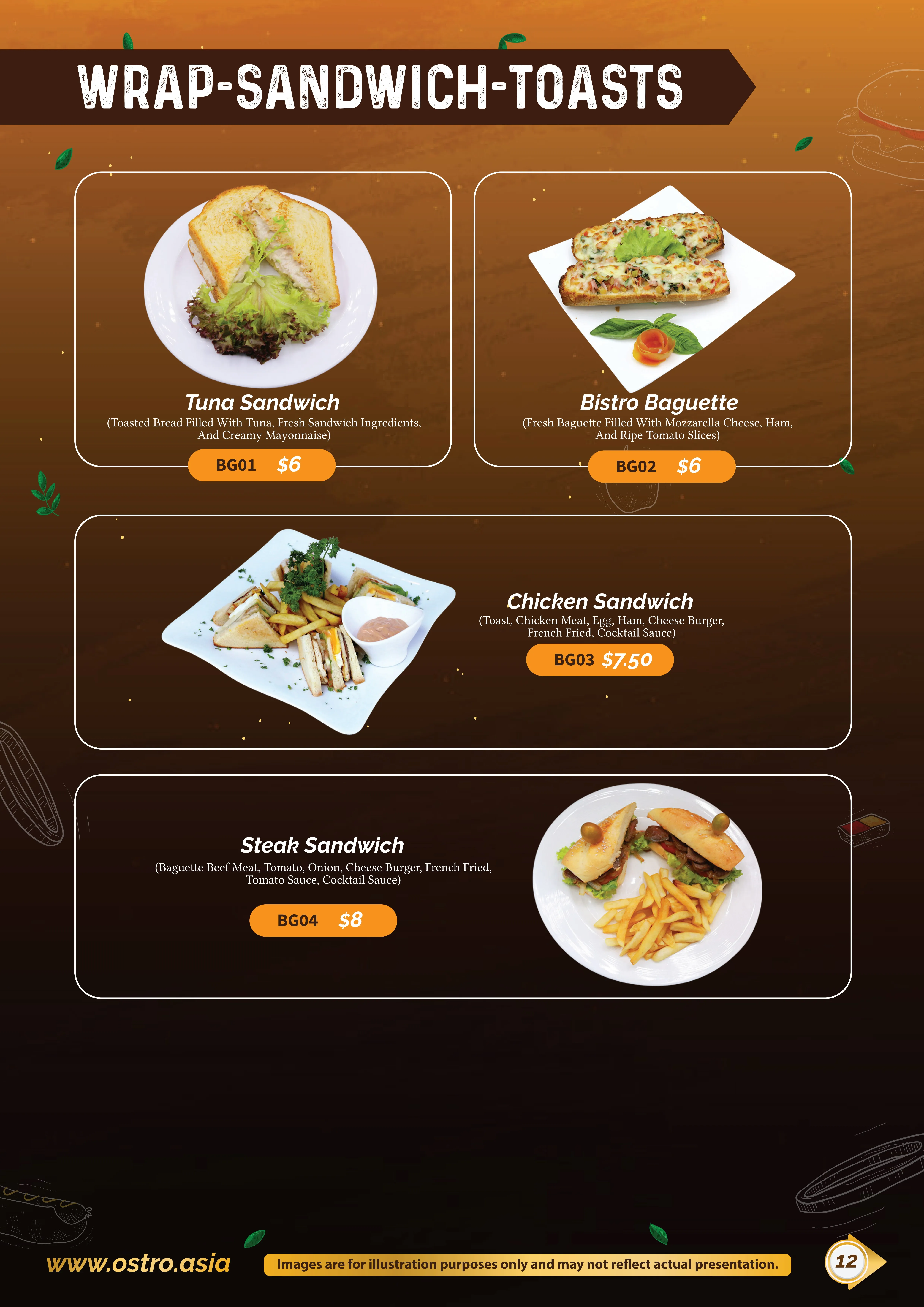 Wrap-Sandwich-Toasts Menu