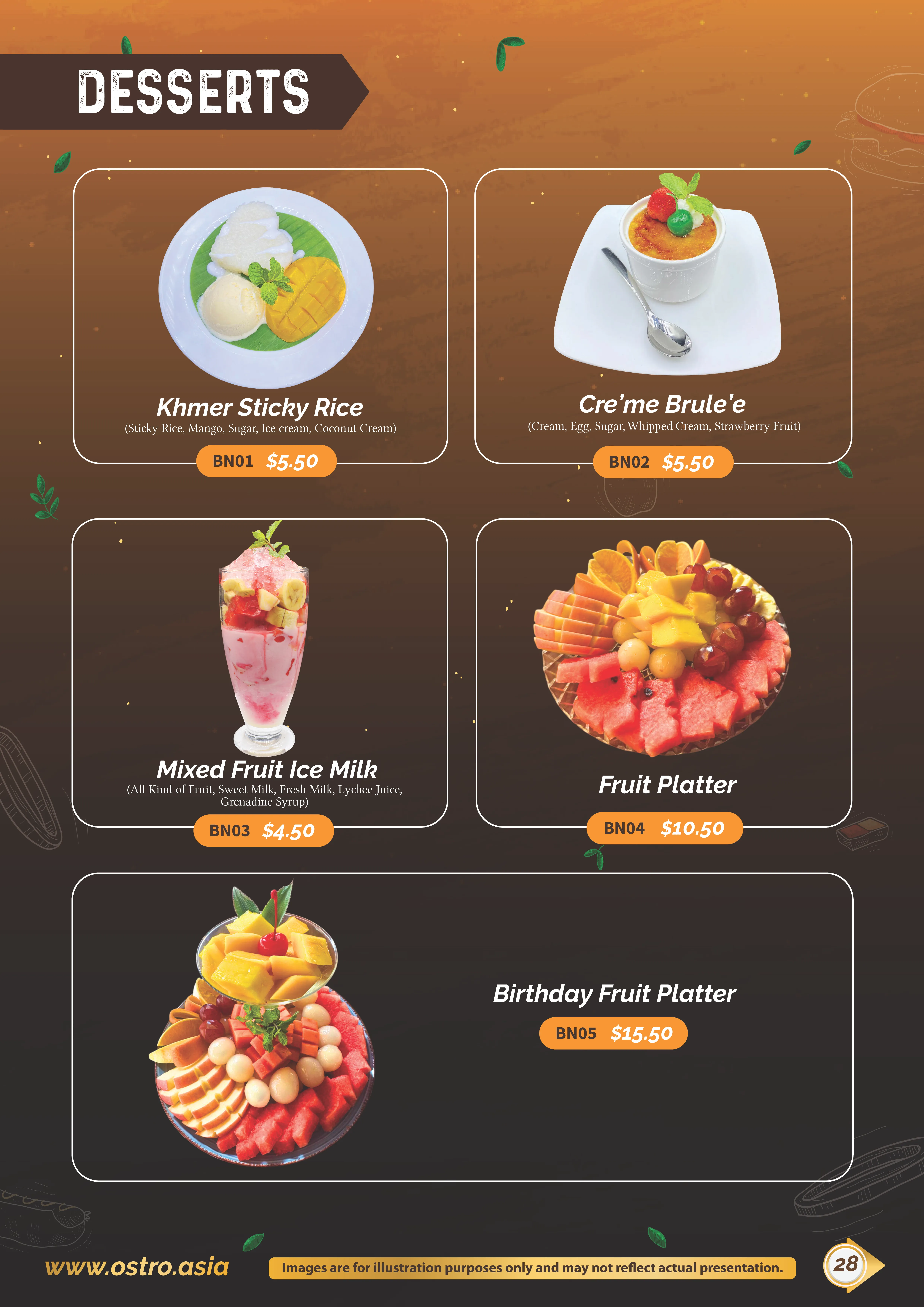 Desserts Menu