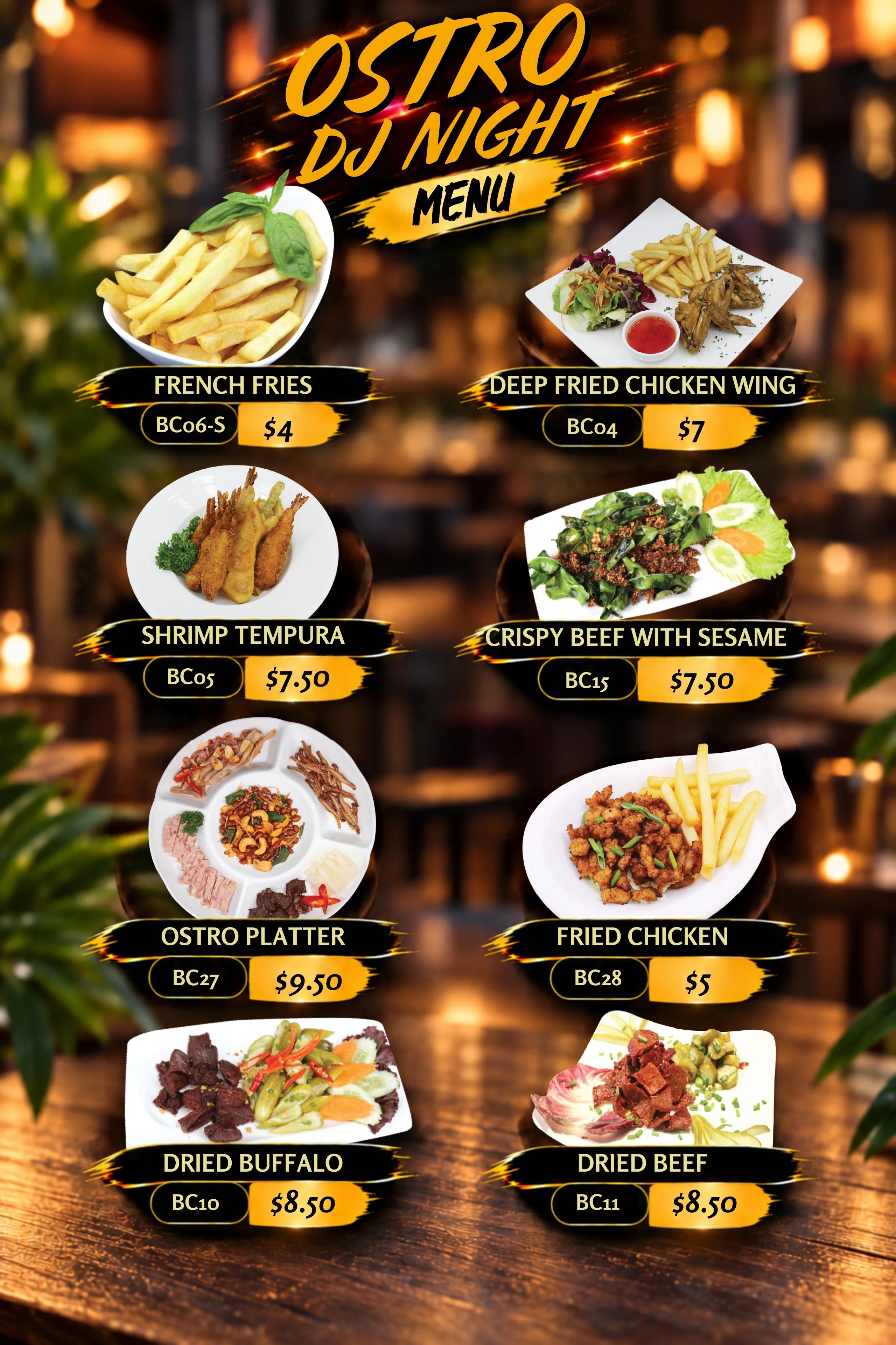 OSTRO DJ Night Event Menu