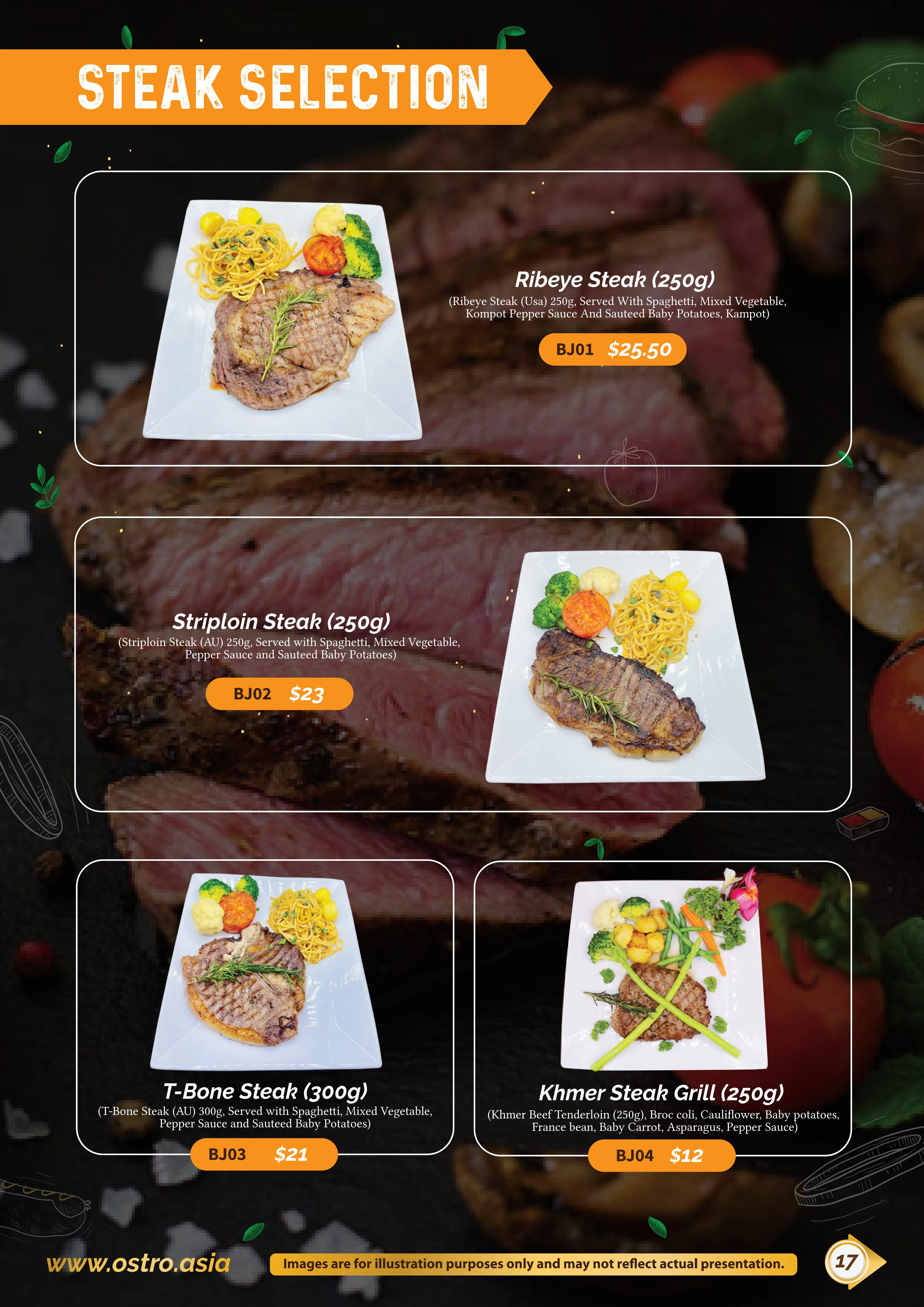 Steak Selection Menu